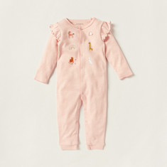 Juniors Embroidered Romper with Long Sleeves and Frill Detail