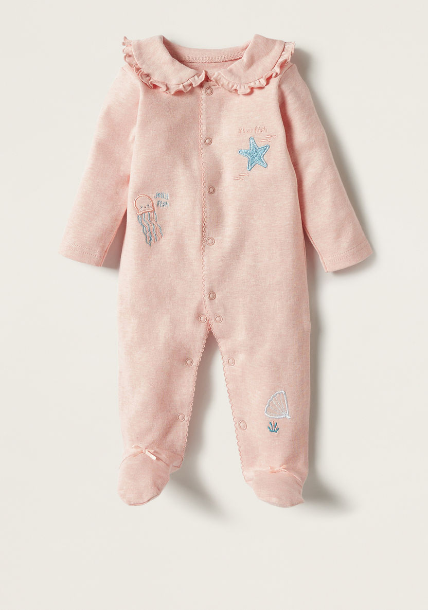 Juniors Embroidered Closed Feet Sleepsuit with Button Closure-Sleepsuits-image-0