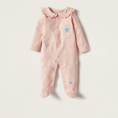 Juniors Embroidered Closed Feet Sleepsuit with Button Closure