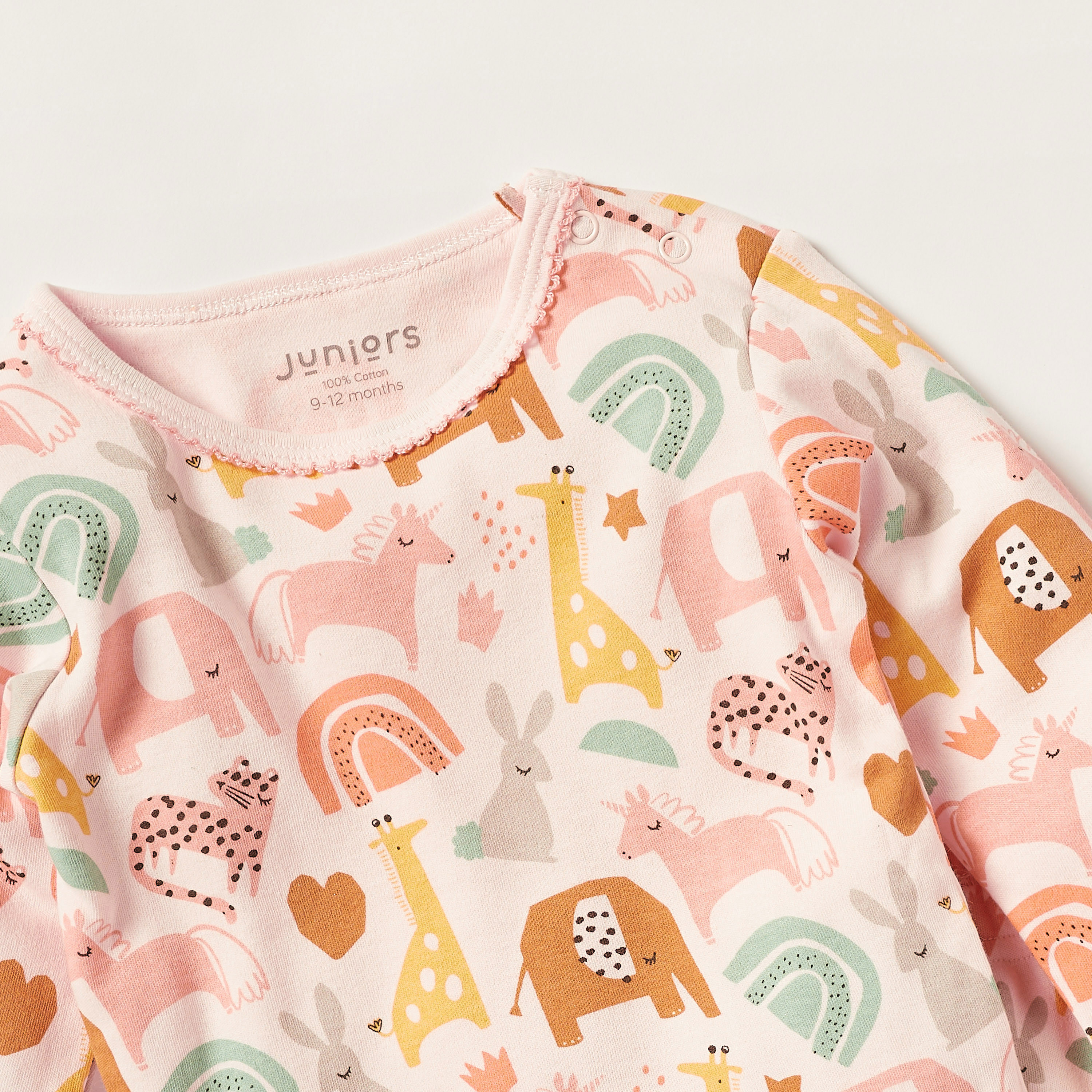 Juniors Animal Print Round Neck T-shirt and Full Length Pyjama Set-baby-girls-clothing-nightwear-pyjamasets-image-2