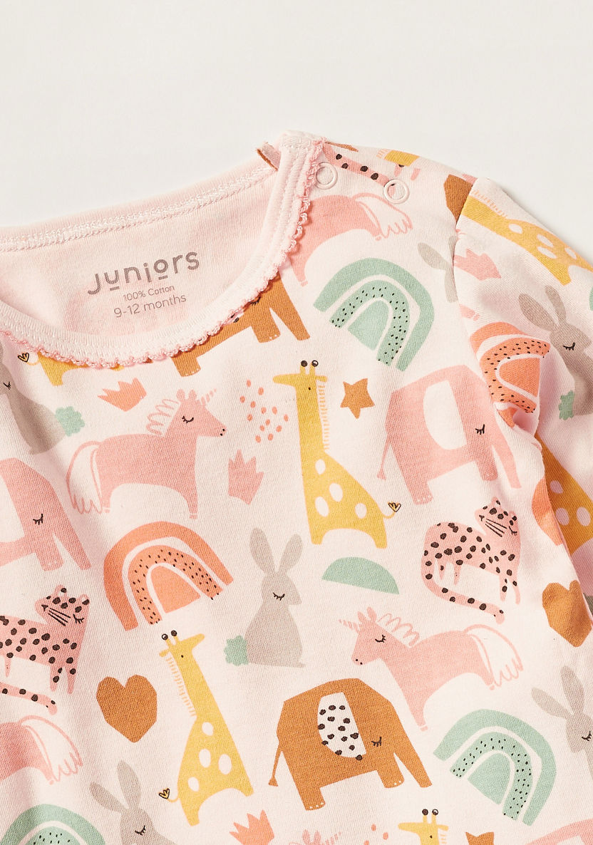 Juniors Animal Print Round Neck T-shirt and Full Length Pyjama Set-Pyjama Sets-image-1