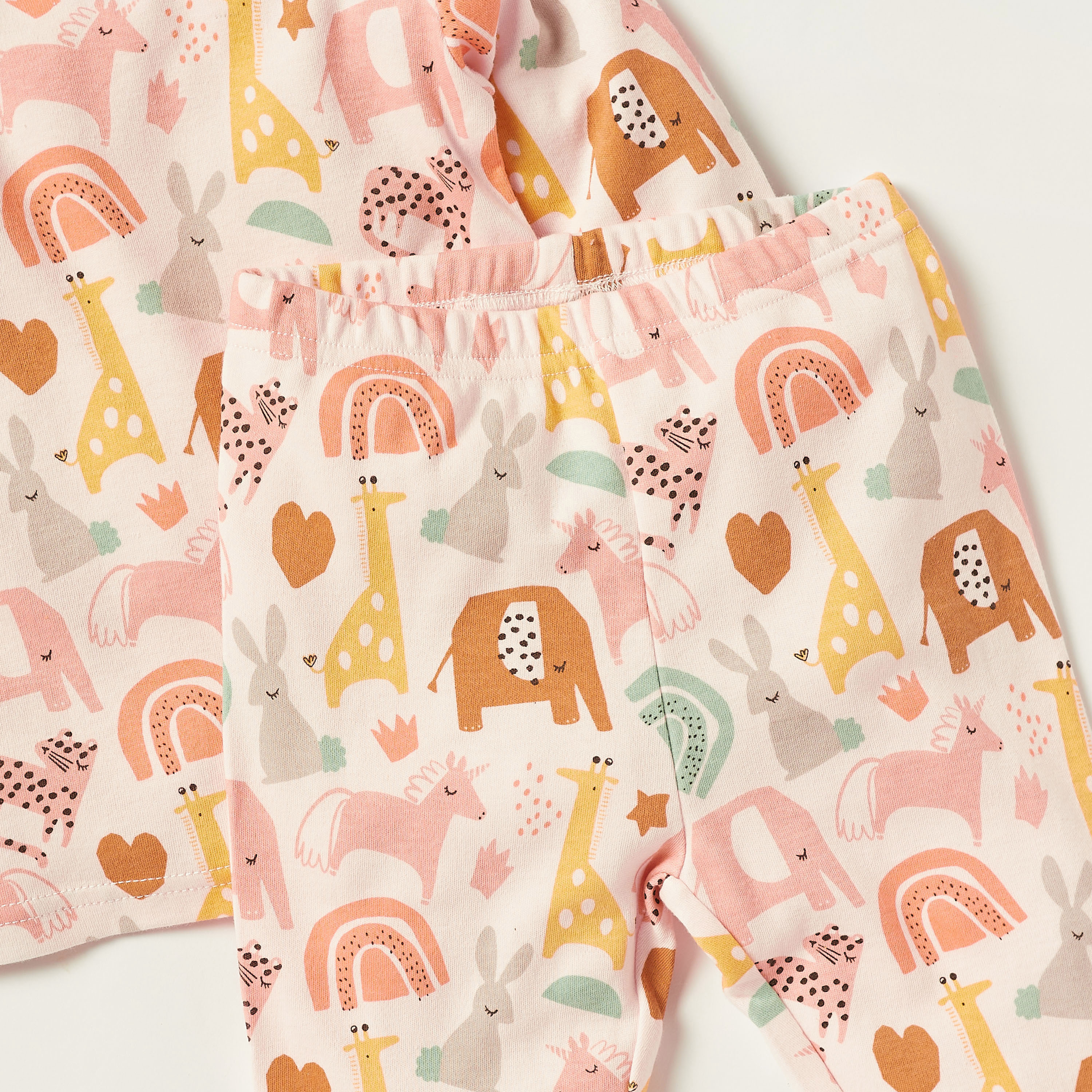 Juniors Animal Print Round Neck T-shirt and Full Length Pyjama Set-baby-girls-clothing-nightwear-pyjamasets-image-3