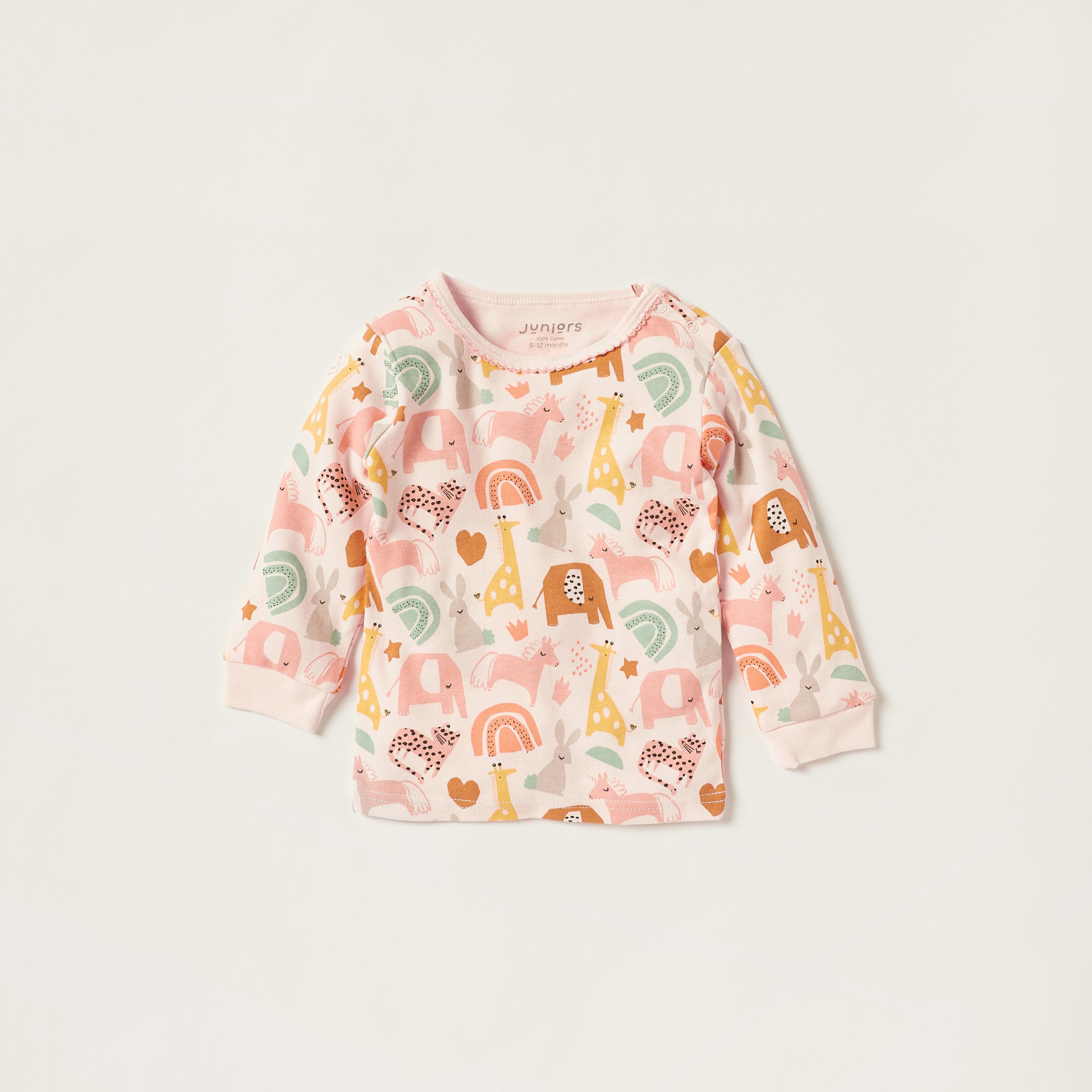 Juniors Animal Print Round Neck T-shirt and Full Length Pyjama Set-baby-girls-clothing-nightwear-pyjamasets-image-4