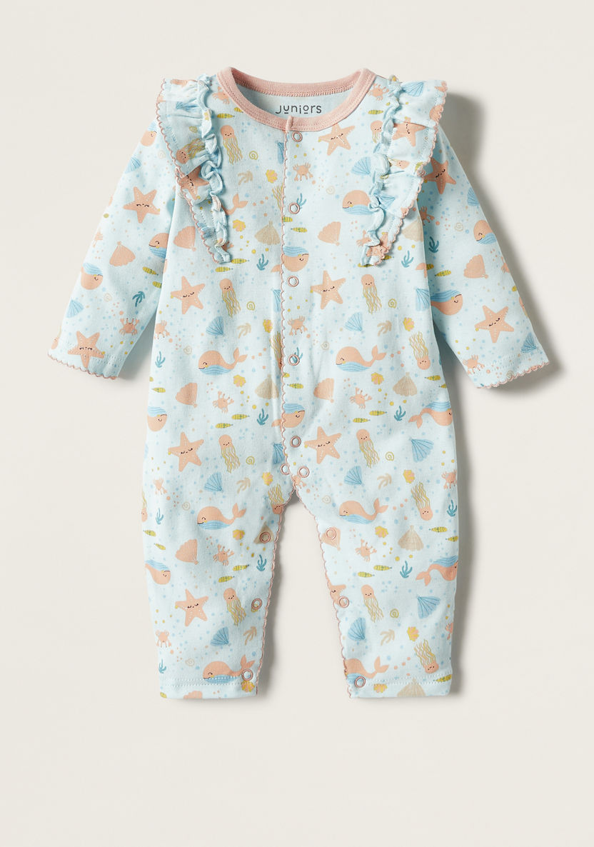 Juniors All-Over Graphic Print Sleepsuit with Ruffle Detail-Sleepsuits-image-0