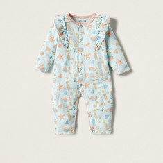 Juniors All-Over Graphic Print Sleepsuit with Ruffle Detail
