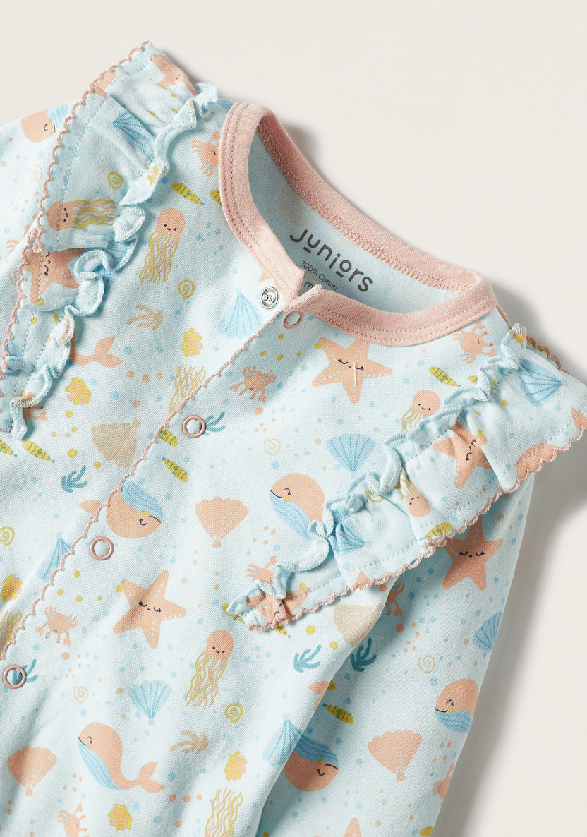 Juniors All-Over Graphic Print Sleepsuit with Ruffle Detail-Sleepsuits-image-1