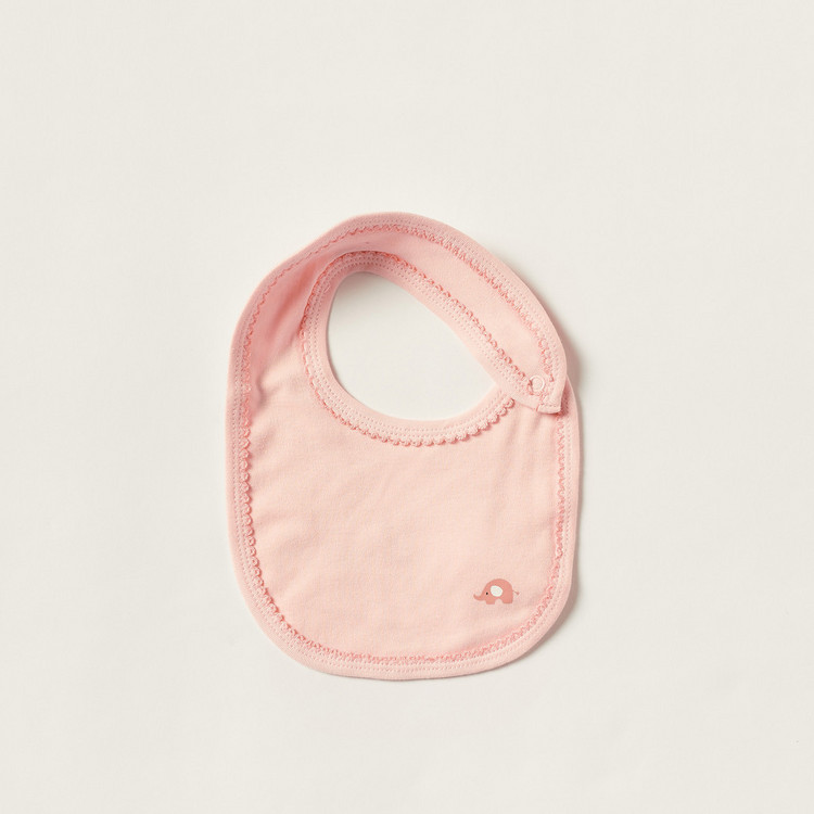 Juniors Solid Lace Detail Bib with Snap Button Closure
