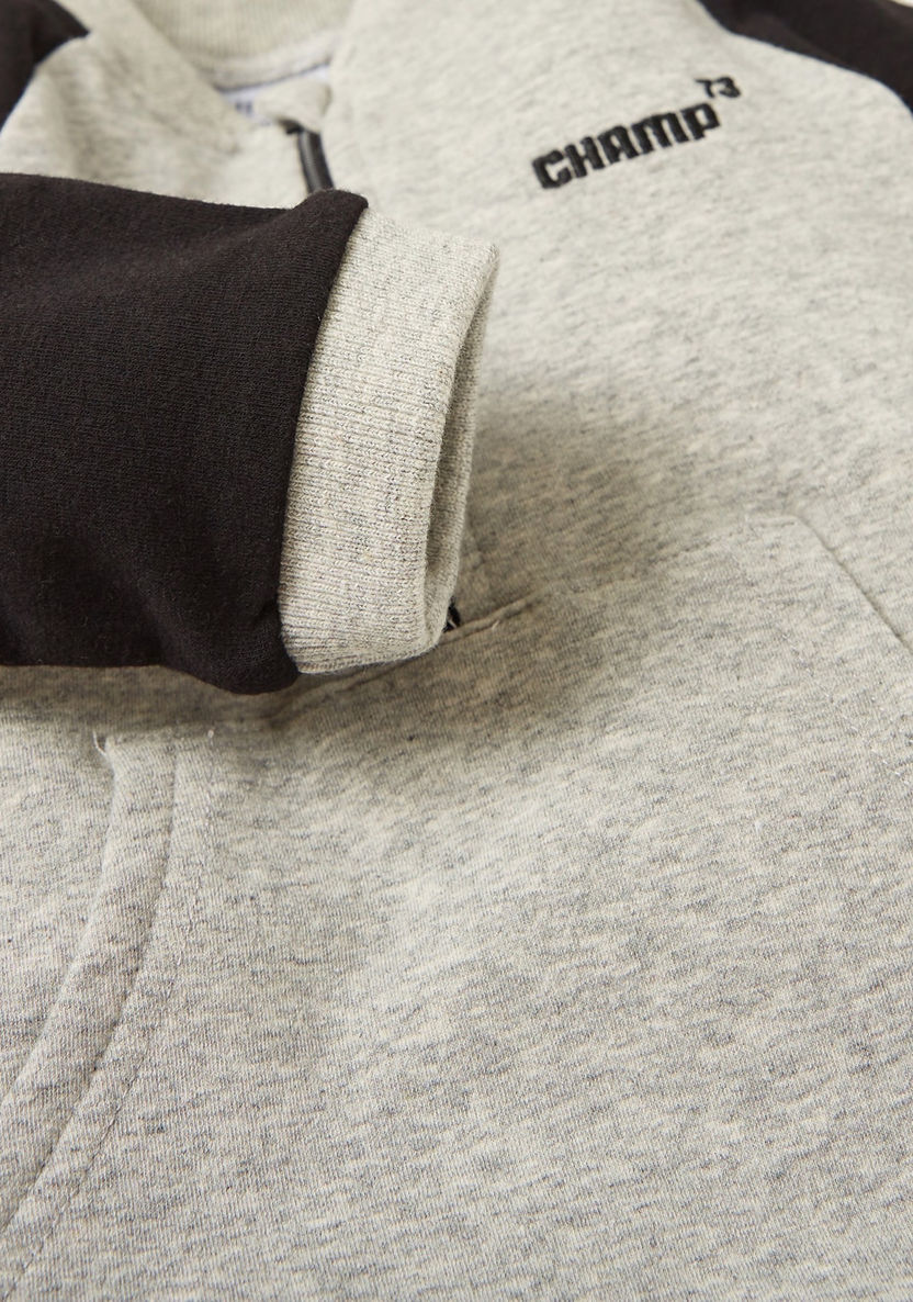 Juniors Textured Open Feet Sleepsuit with Mandarin Collar-Sleepsuits-image-1