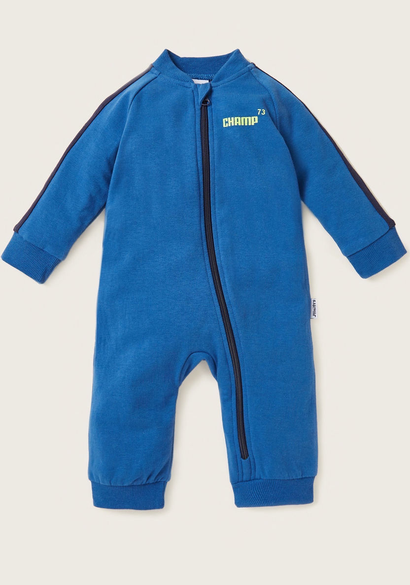 Juniors Text Print Sleepsuit with Round Neck and Long Sleeves-Sleepsuits-image-0