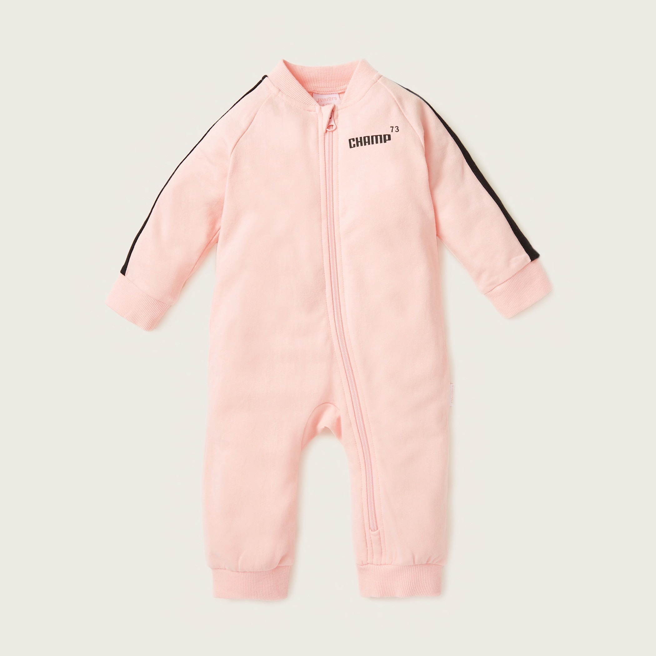 Juniors Text Print Sleepsuit with Long Sleeves and Zip Closure-baby-boys-clothing-nightwear-sleepsuits-image-1