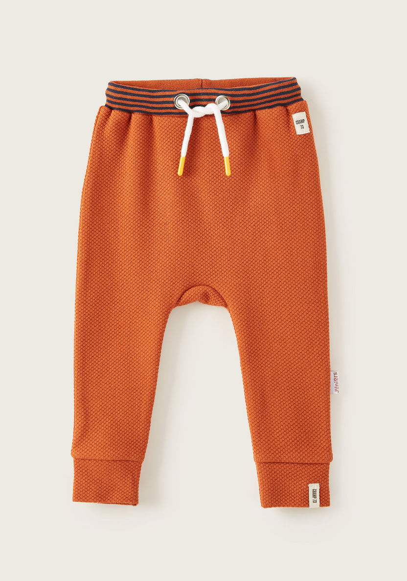 Juniors Textured Joggers with Striped Waist and Drawstring Closure-Joggers-image-0