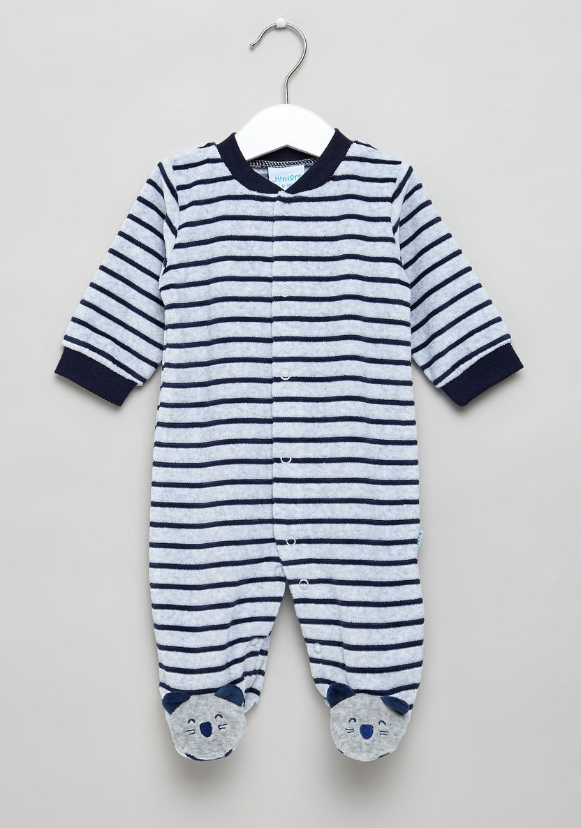 Juniors Striped Sleepsuit with Round Neck and Long Sleeves-Sleepsuits-image-0
