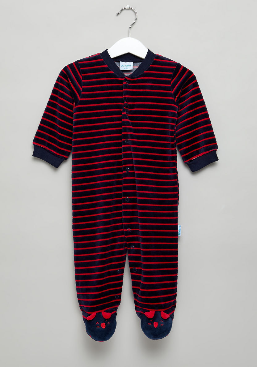 Juniors Striped Closed Feet Sleepsuit with Round Neck and Long Sleeves-Sleepsuits-image-0
