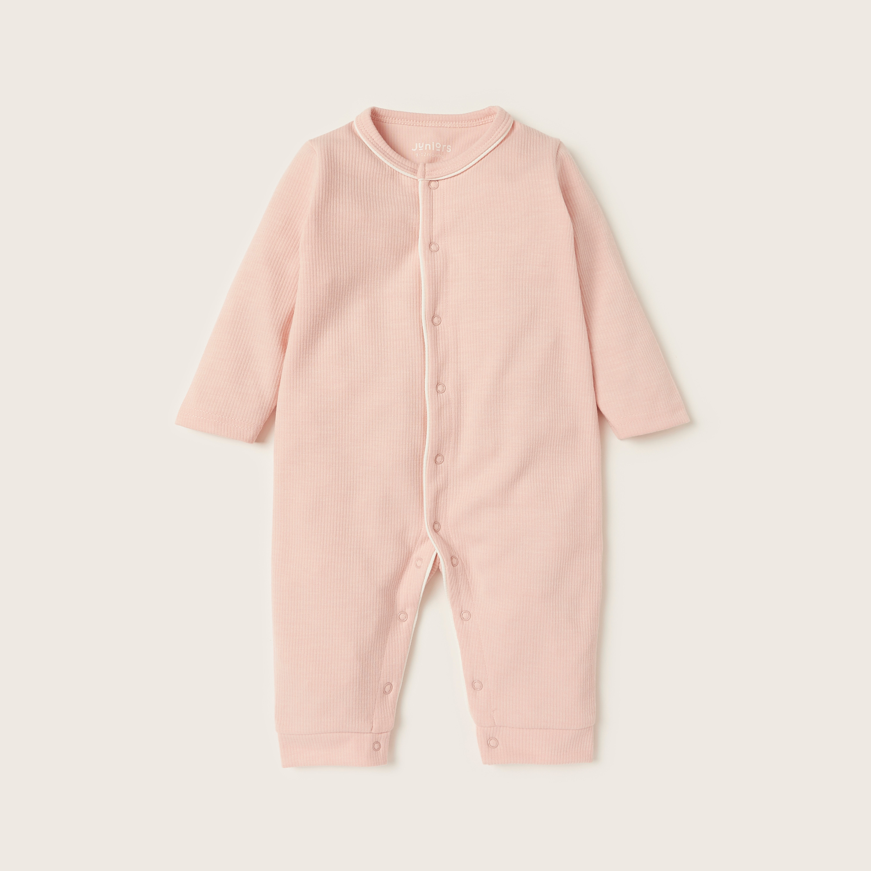 بدلة نوم مضلعة بأكمام طويلة وأزرار إغلاق كبس من جونيورز-baby-girls-clothing-nightwear-sleepsuits-image-1