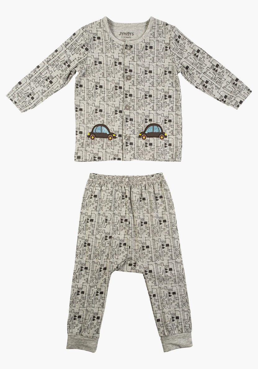 Juniors Printed Front Open T-shirt and Pyjama Set-Pyjama Sets-image-0
