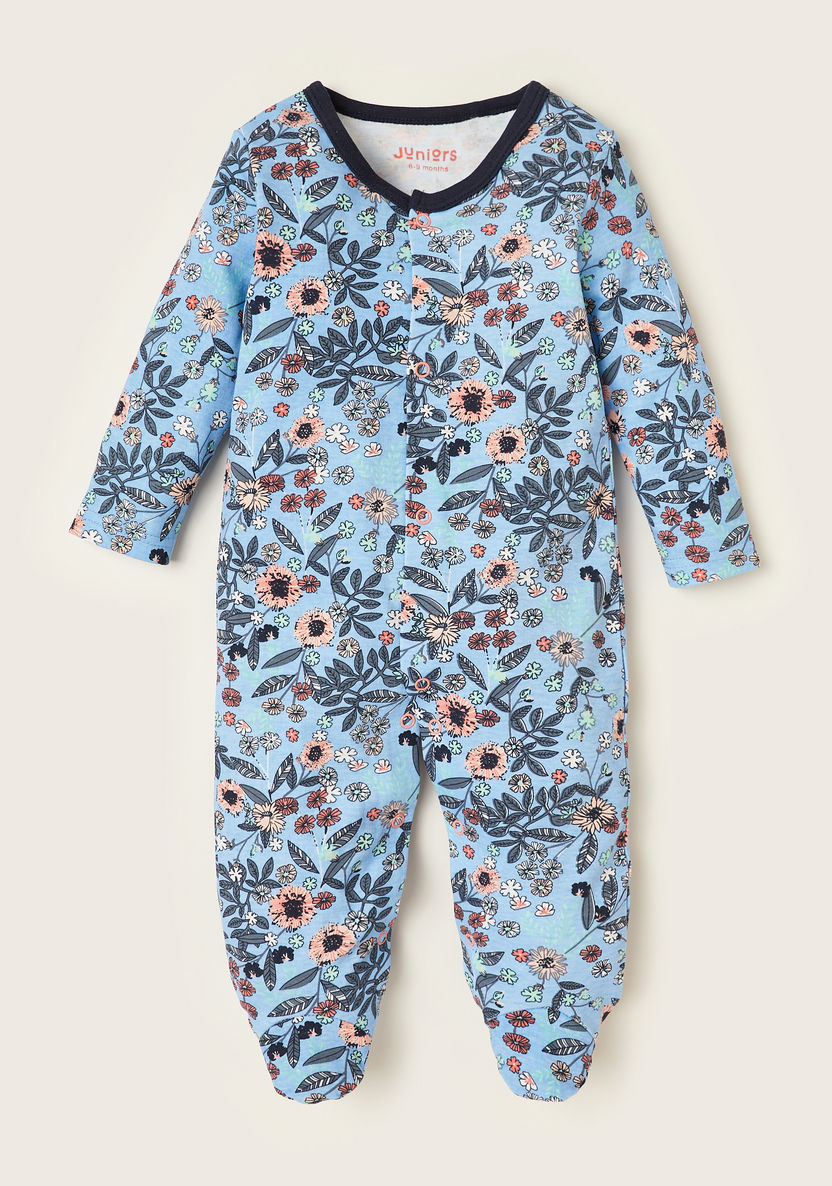 Juniors Floral Print Closed Feet Sleepsuit and Bib Set-Sleepsuits-image-1