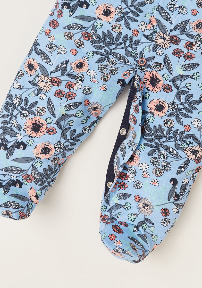 Juniors Floral Print Closed Feet Sleepsuit and Bib Set-Sleepsuits-image-3