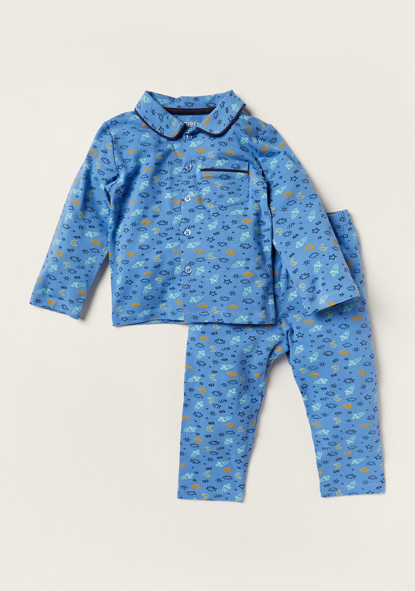 Juniors Printed Long Sleeves Shirt and Pyjama Set-Pyjama Sets-image-0