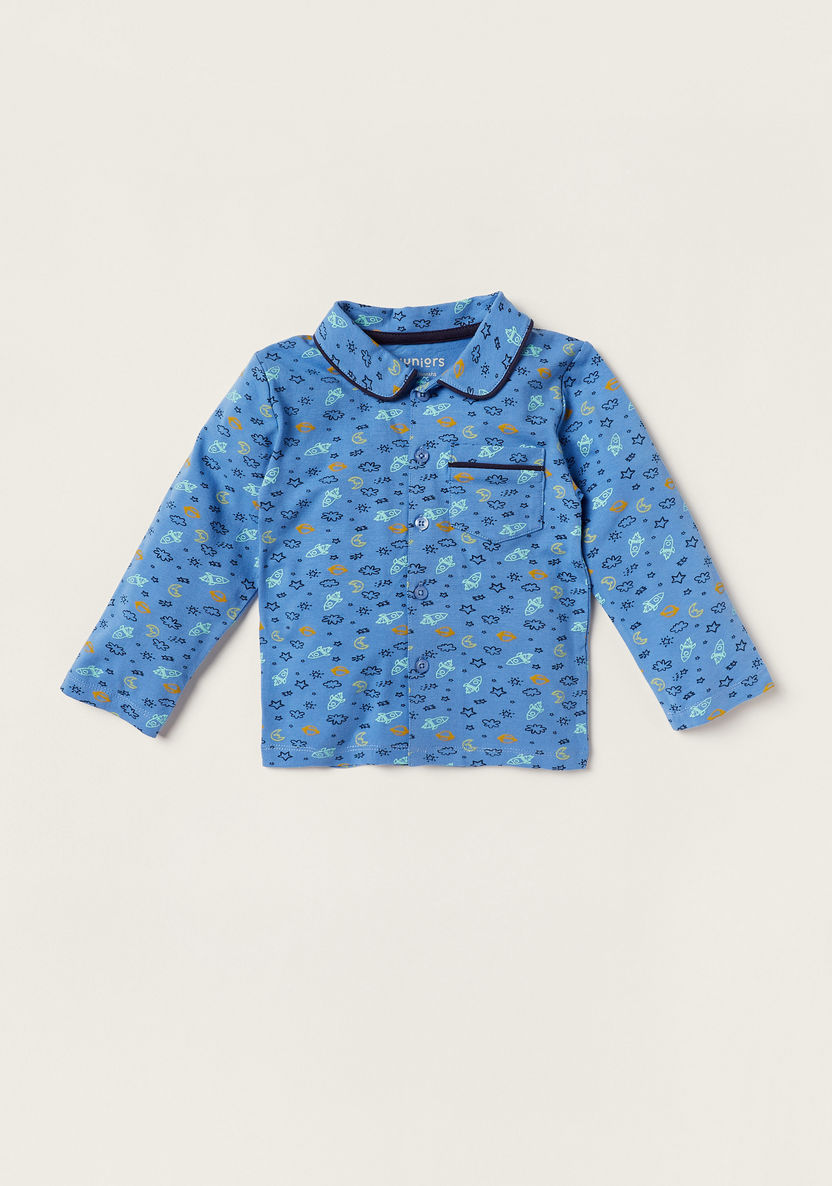 Juniors Printed Long Sleeves Shirt and Pyjama Set-Pyjama Sets-image-1