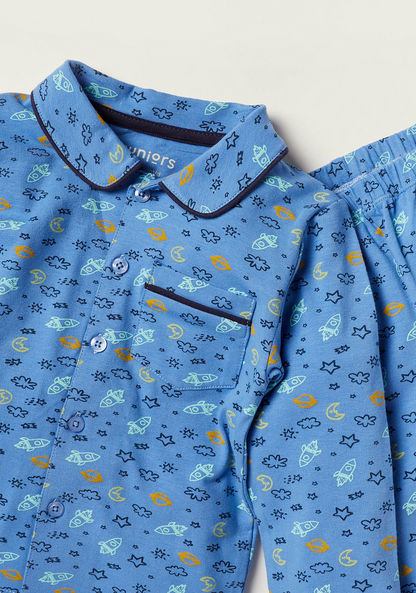 Juniors Printed Long Sleeves Shirt and Pyjama Set