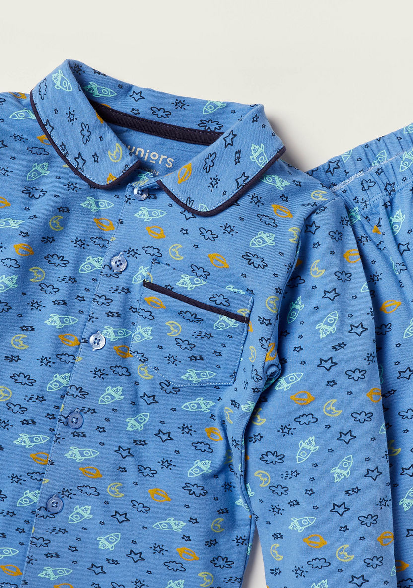Juniors Printed Long Sleeves Shirt and Pyjama Set-Pyjama Sets-image-3