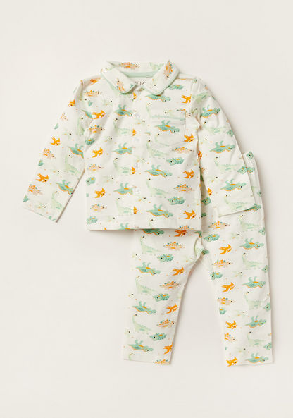 Juniors Dinosaur Print Long Sleeve Shirt and Pyjama Set-Pyjama Sets-image-0
