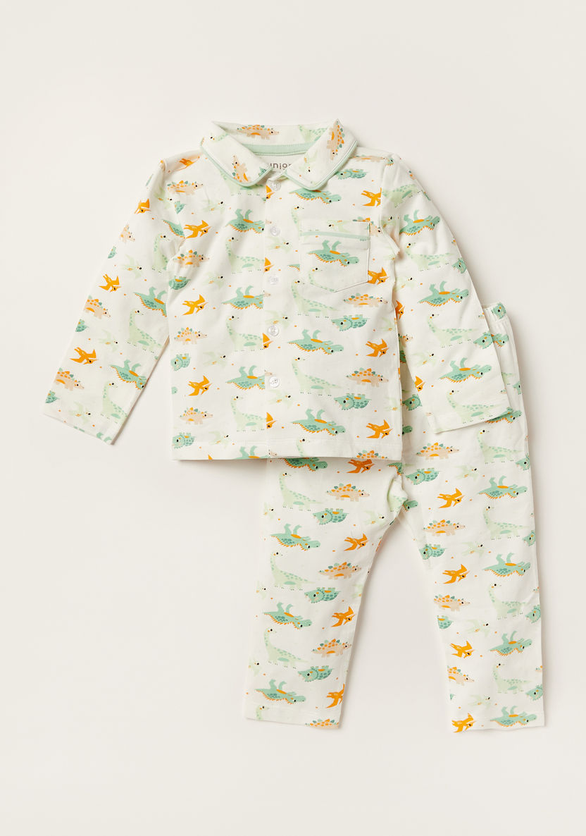 Juniors Dinosaur Print Long Sleeve Shirt and Pyjama Set-Pyjama Sets-image-0