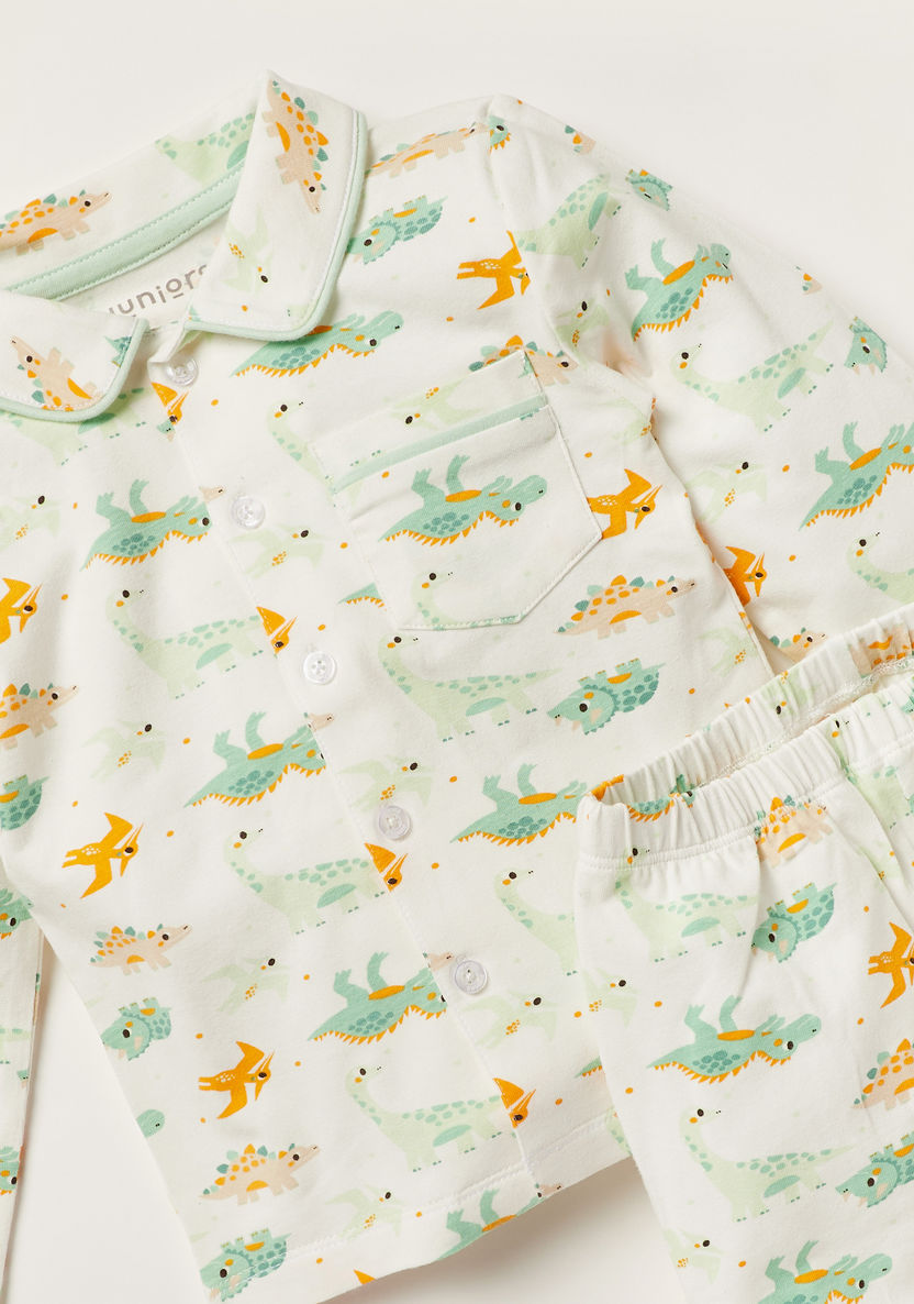 Juniors Dinosaur Print Long Sleeve Shirt and Pyjama Set-Pyjama Sets-image-3