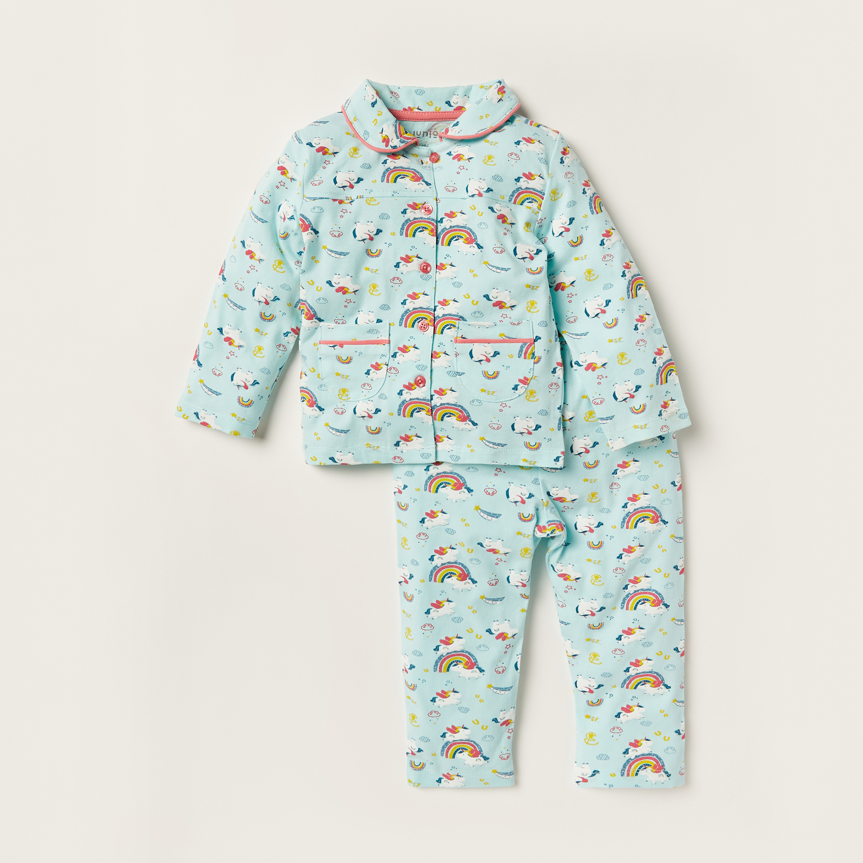 Juniors Unicorn Print Long Sleeves Shirt and Pyjama Set-baby-girls-clothing-nightwear-pyjamasets-image-1