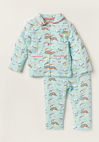 Juniors Unicorn Print Long Sleeves Shirt and Pyjama Set-Pyjama Sets-image-0