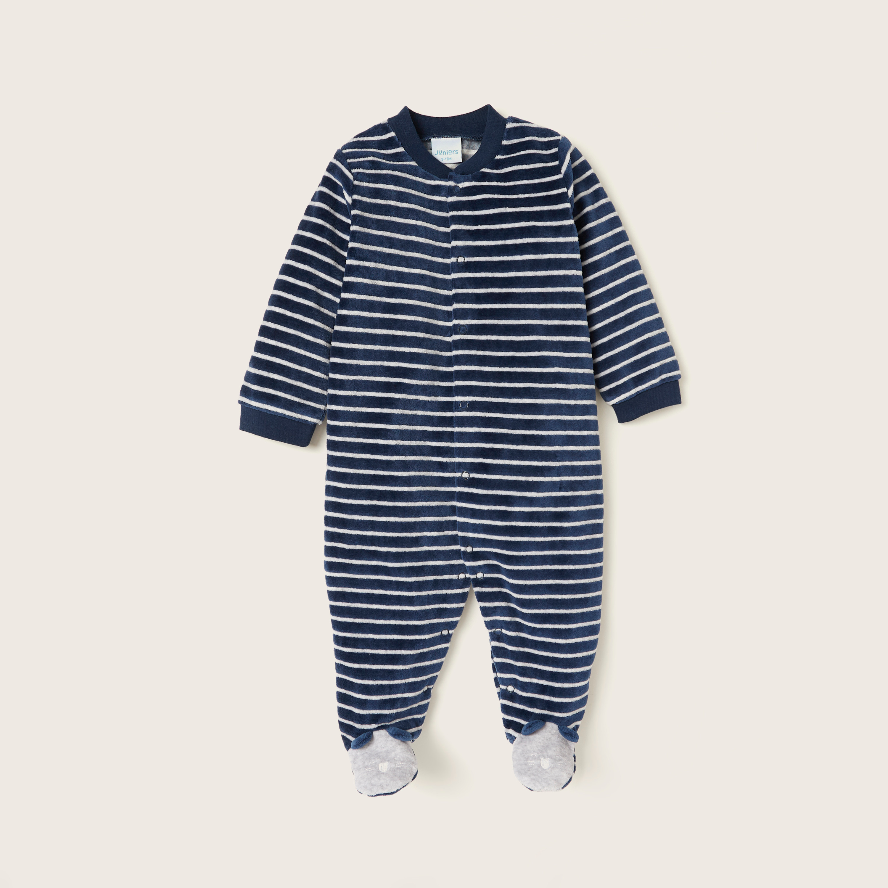 بدلة نوم مخططة بأقدام مغلقة وأكمام طويلة من جونيورز-baby-boys-clothing-nightwear-sleepsuits-image-1