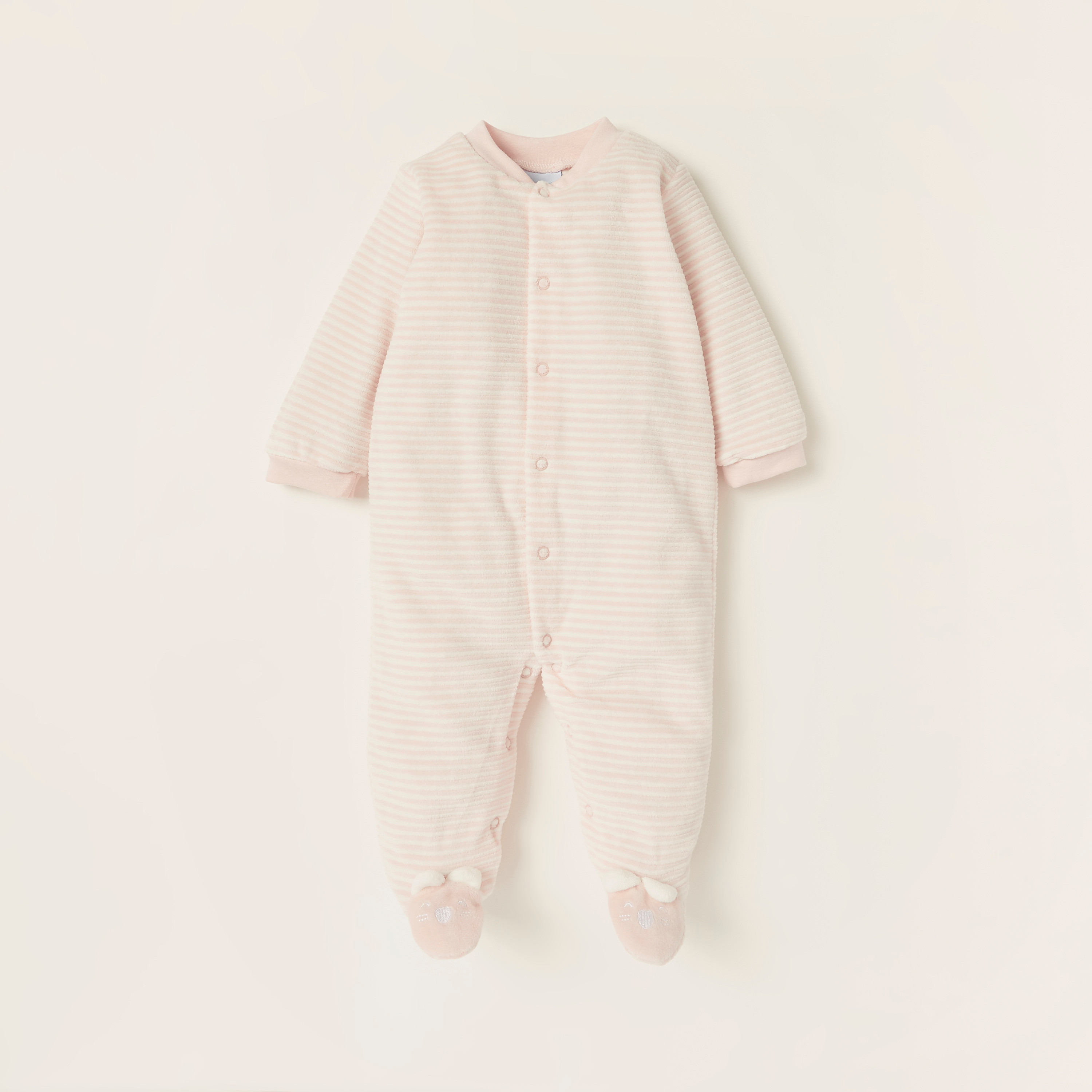 Juniors Striped Closed Feet Sleepsuit with Long Sleeves-baby-girls-clothing-nightwear-sleepsuits-image-1