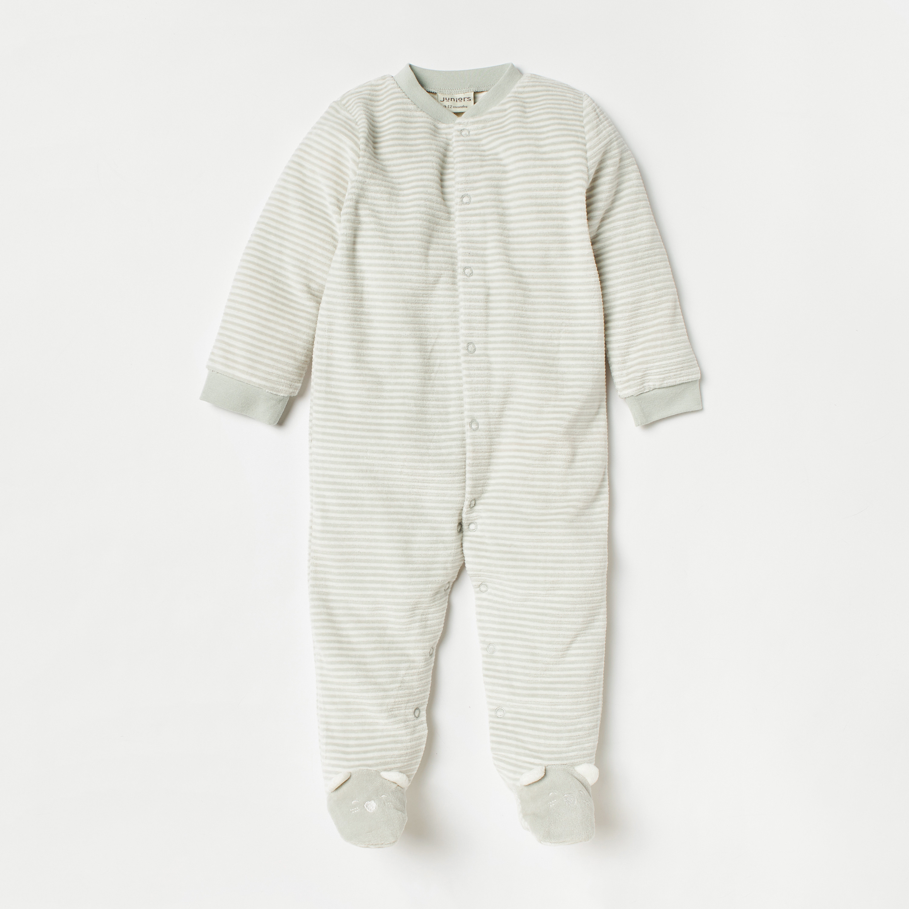 Juniors Striped Closed Feet Sleepsuit with Long Sleeves-baby-girls-clothing-nightwear-sleepsuits-image-1