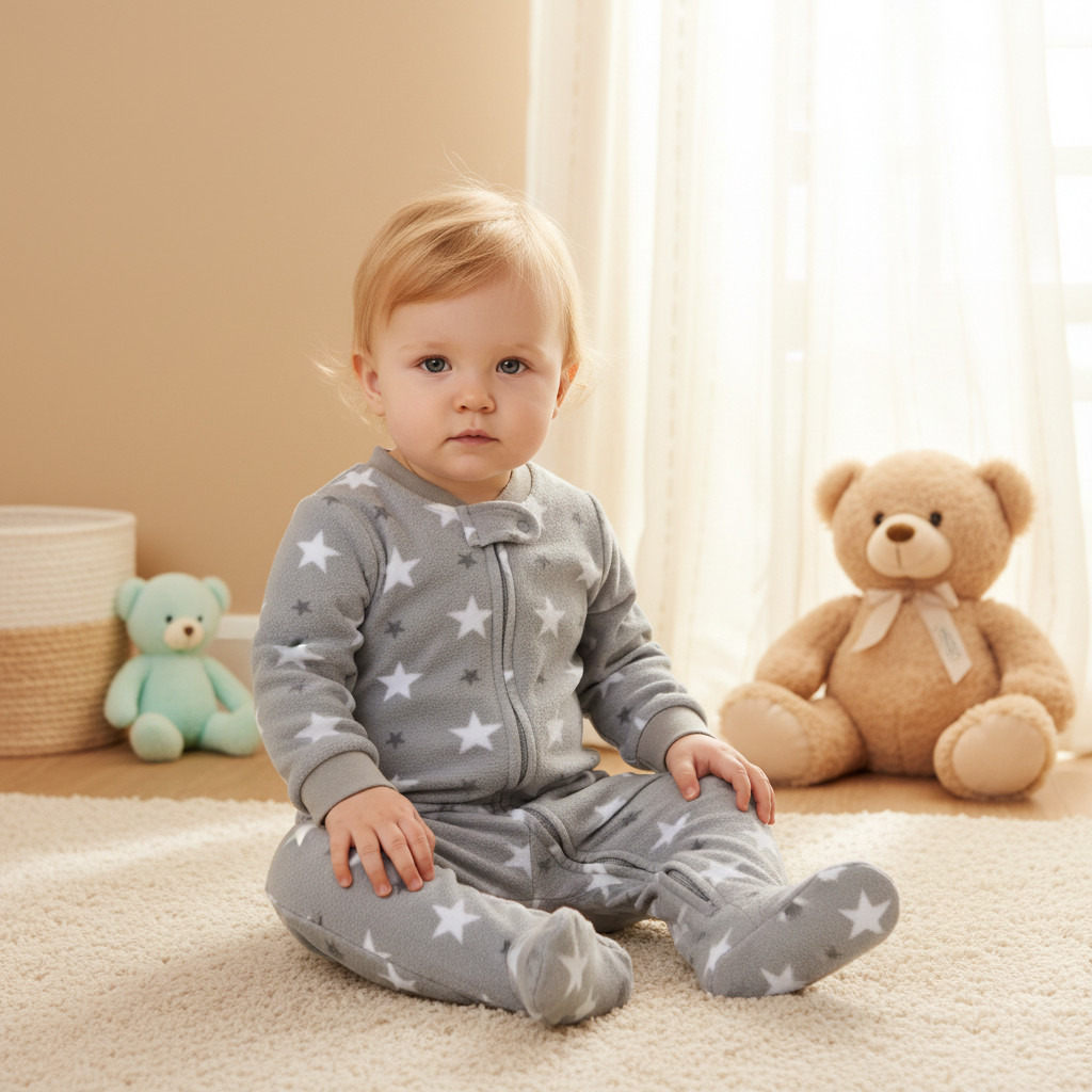 Juniors All-Over Star Print Fleece Sleepsuit with Zip Closure-baby-girls-clothing-nightwear-sleepsuits-image-5