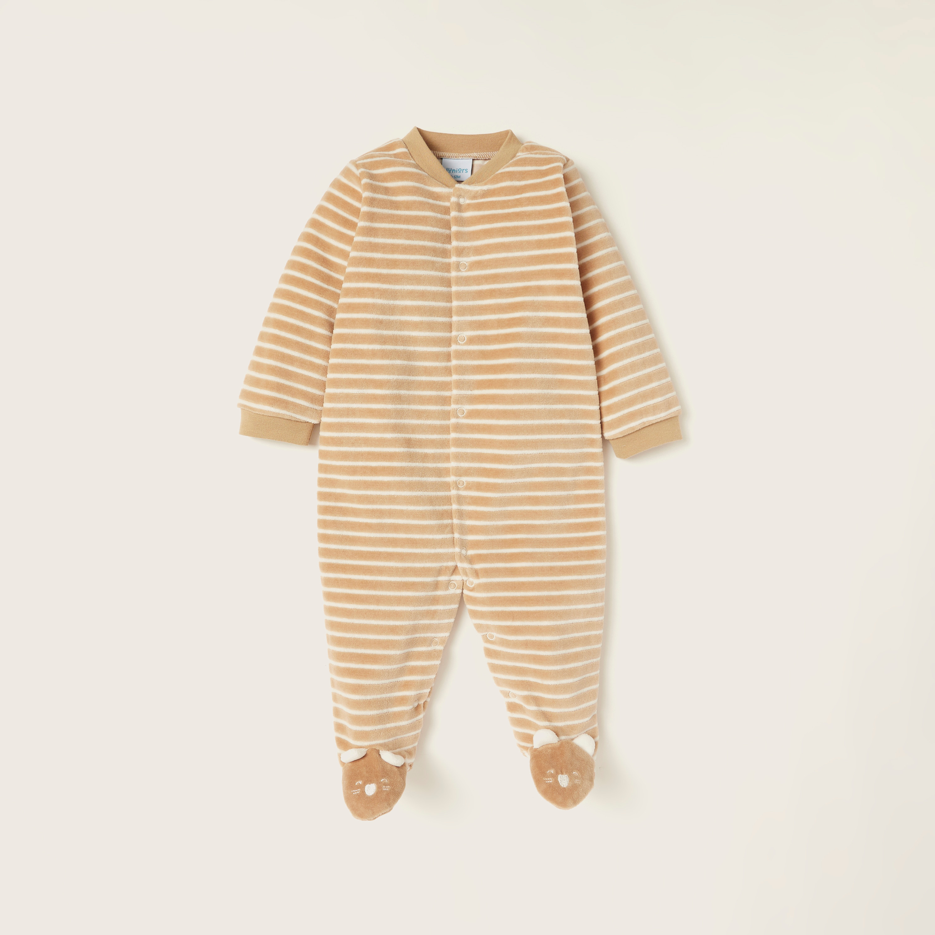 طقم نوم مخطط بأقدام مغلقة وأكمام طويلة من جونيورز-baby-girls-clothing-nightwear-sleepsuits-image-1