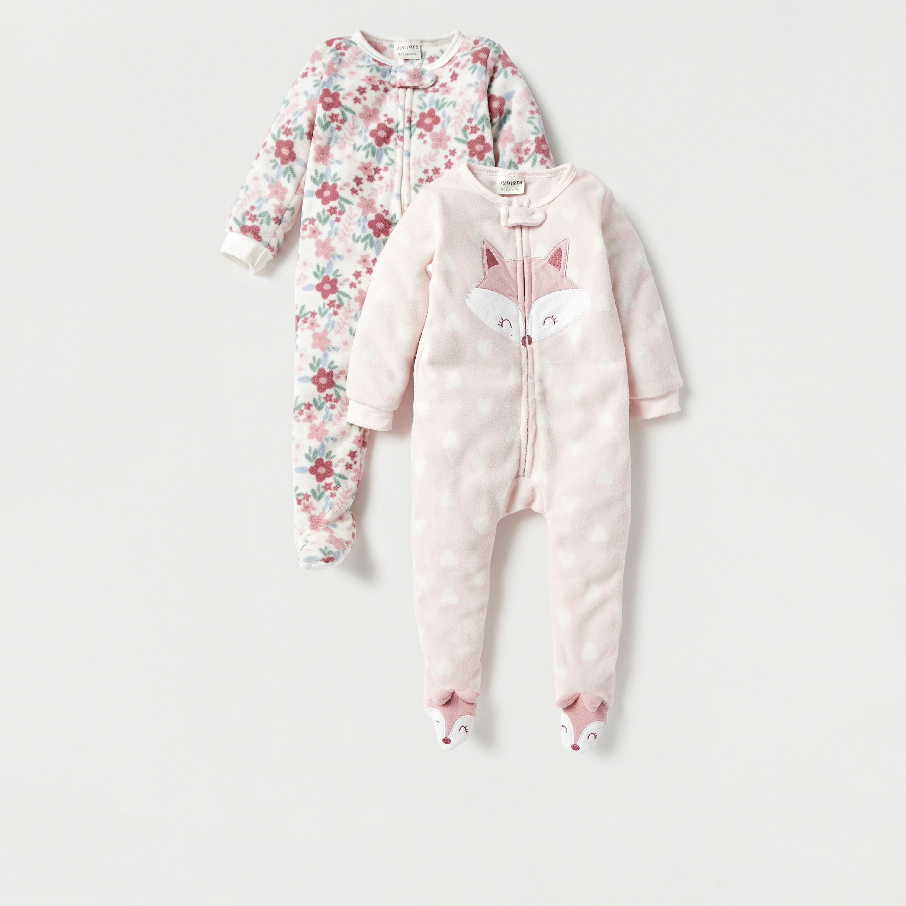 Juniors Textured Closed Feet Sleepsuit - Set of 2-baby-girls-clothing-nightwear-sleepsuits-image-1