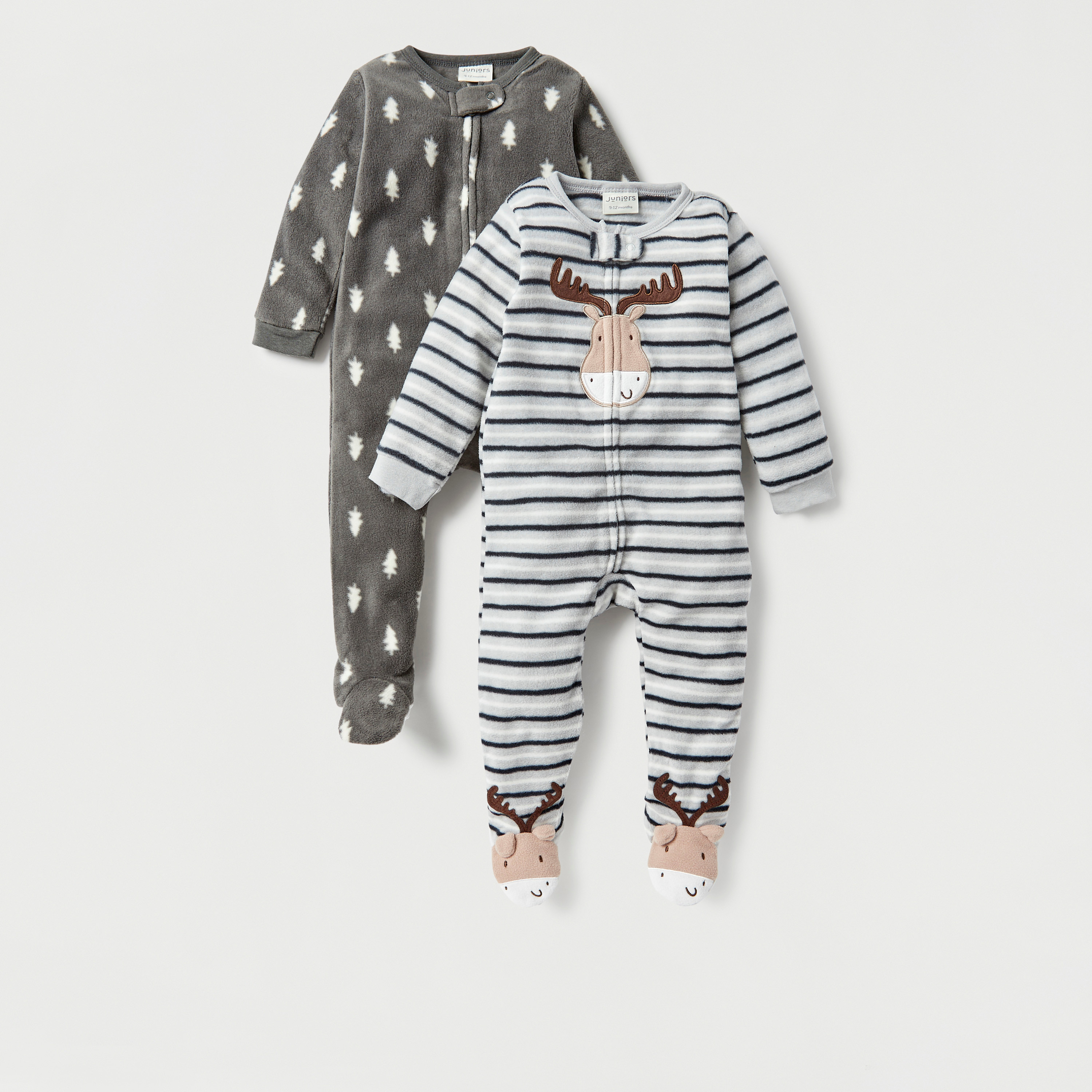 Juniors Printed Closed Feet Sleepsuit with Long Sleeves - Set of 2-baby-boys-clothing-nightwear-sleepsuits-image-1