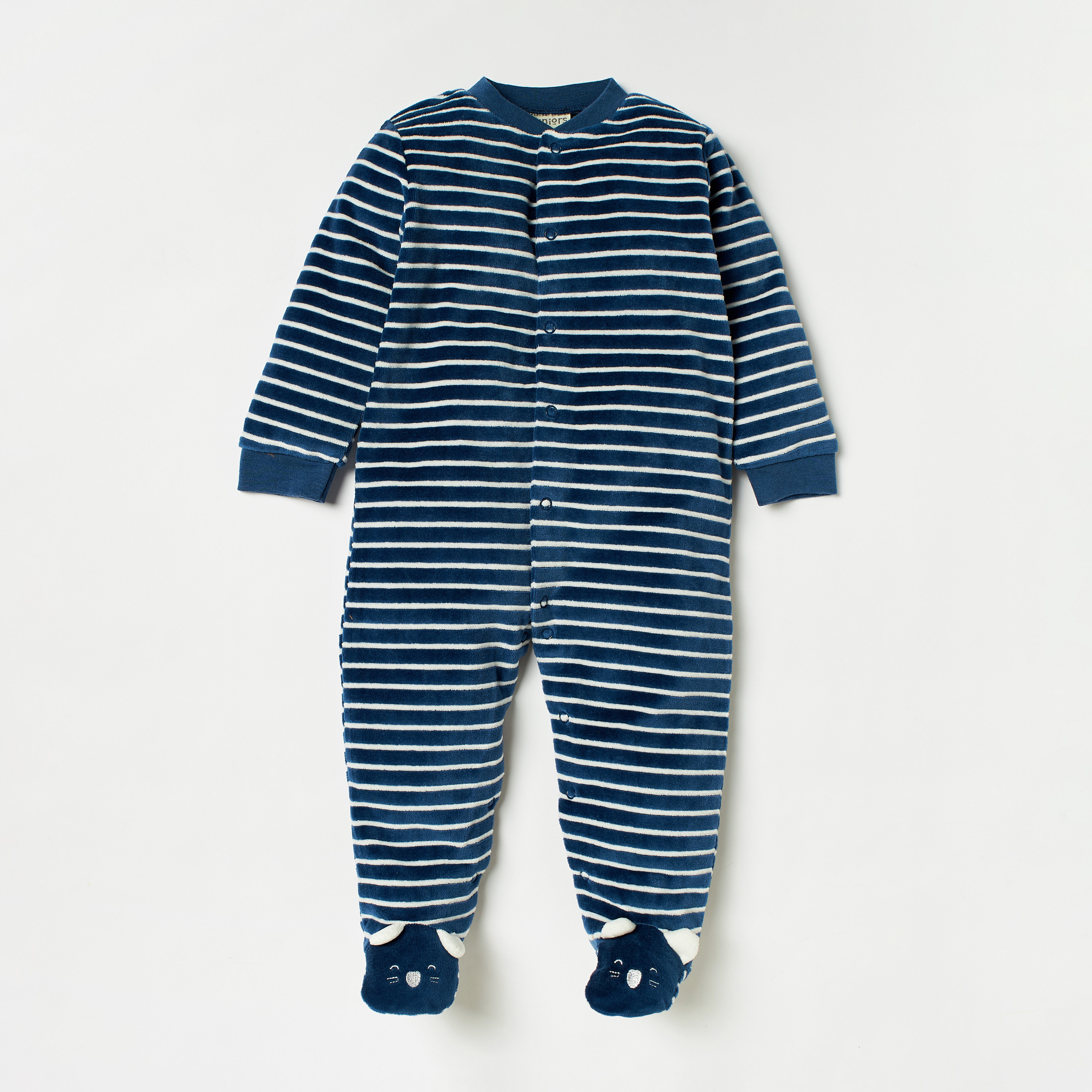 Juniors Striped Sleepsuit with Long Sleeves-baby-boys-clothing-nightwear-sleepsuits-image-1