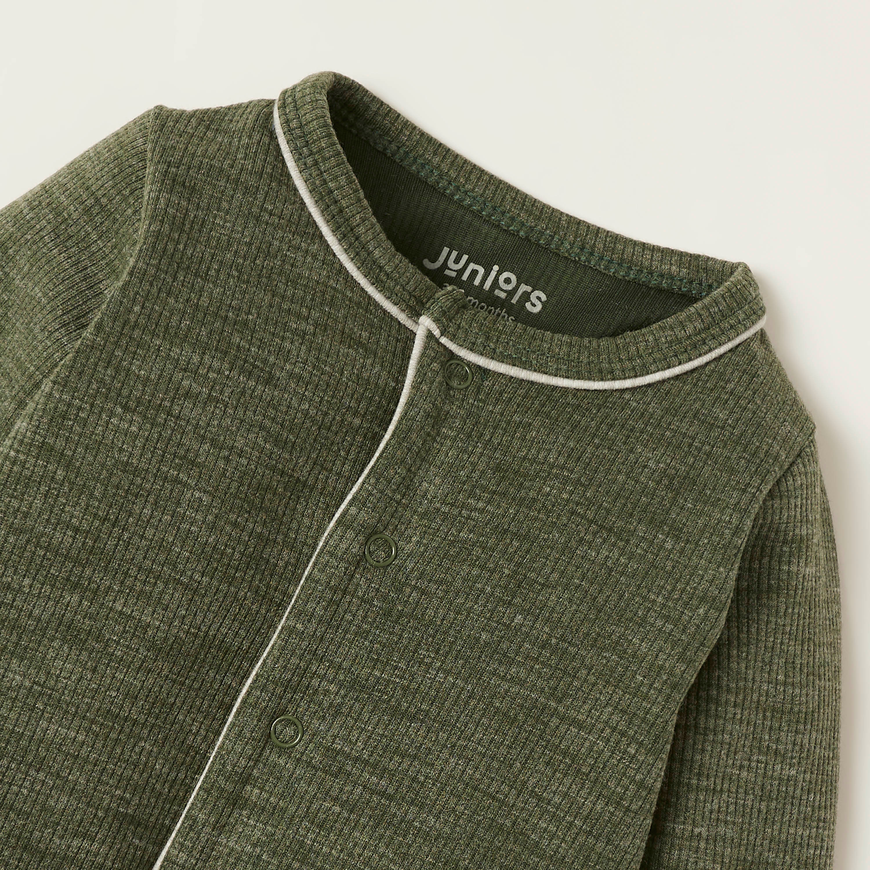 Juniors Textured Sleepsuit with Long Sleeves-baby-boys-clothing-winterwear-sleepsuits-image-2