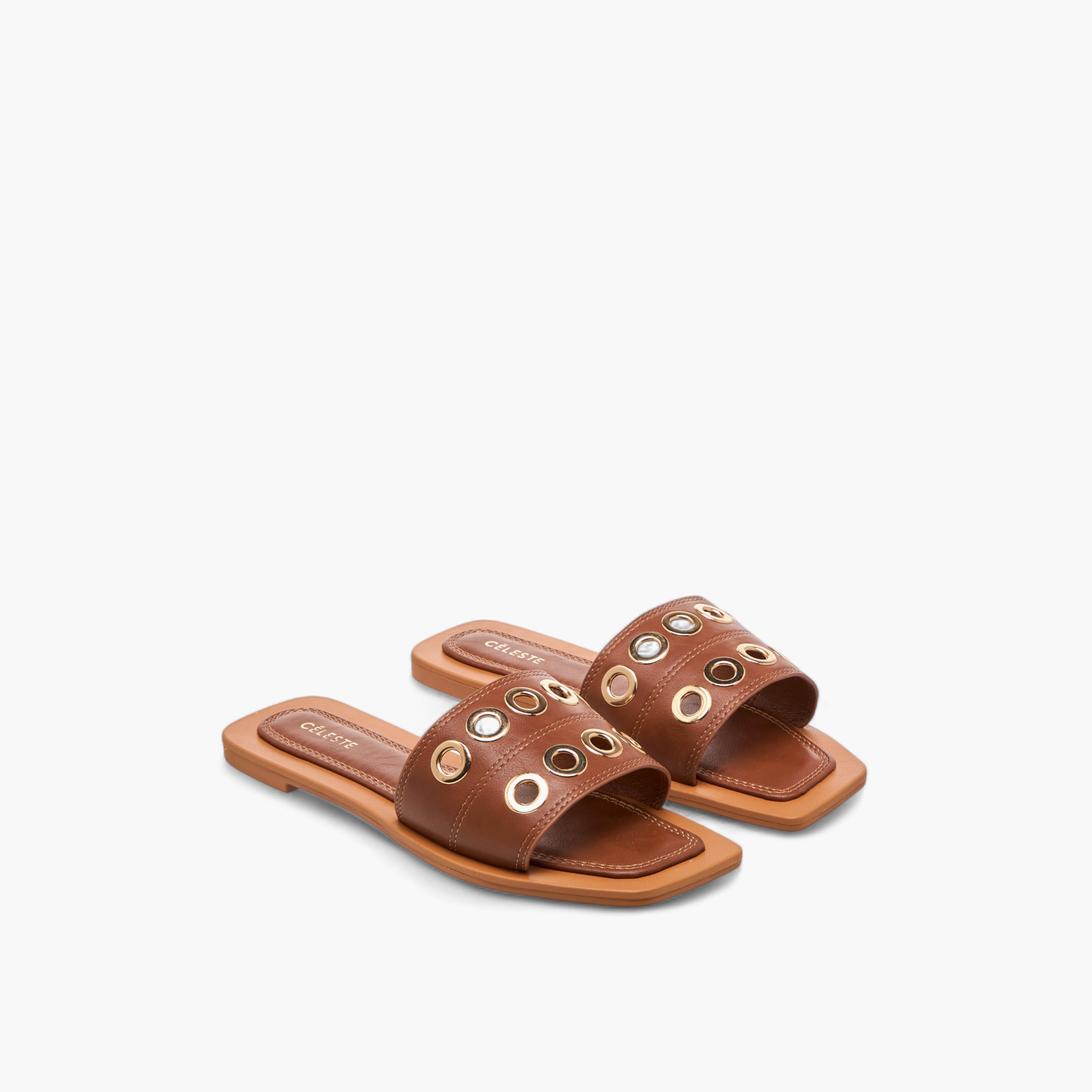 Celeste Women's Eyelet Detail Slip-On Sandals - ZR606-women-shoes-flats-sandals-image-1
