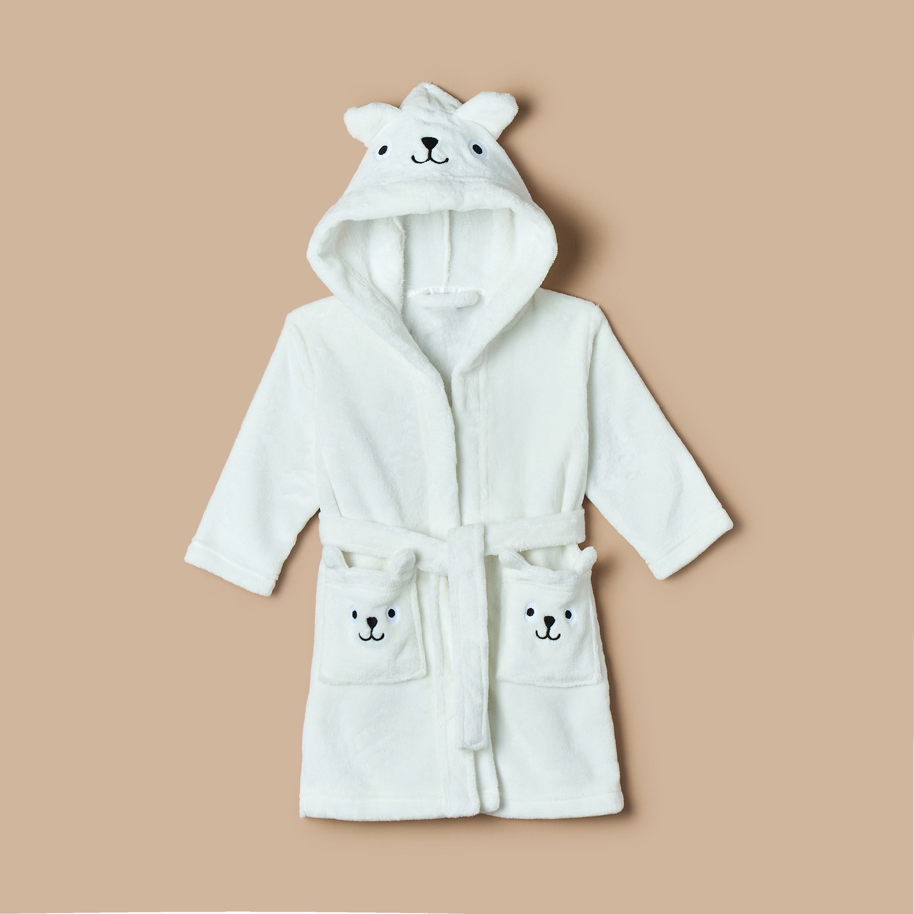 Juniors Bear Hooded Bathrobe with Belt and Pockets-baby-bathandcare-towels-image-1