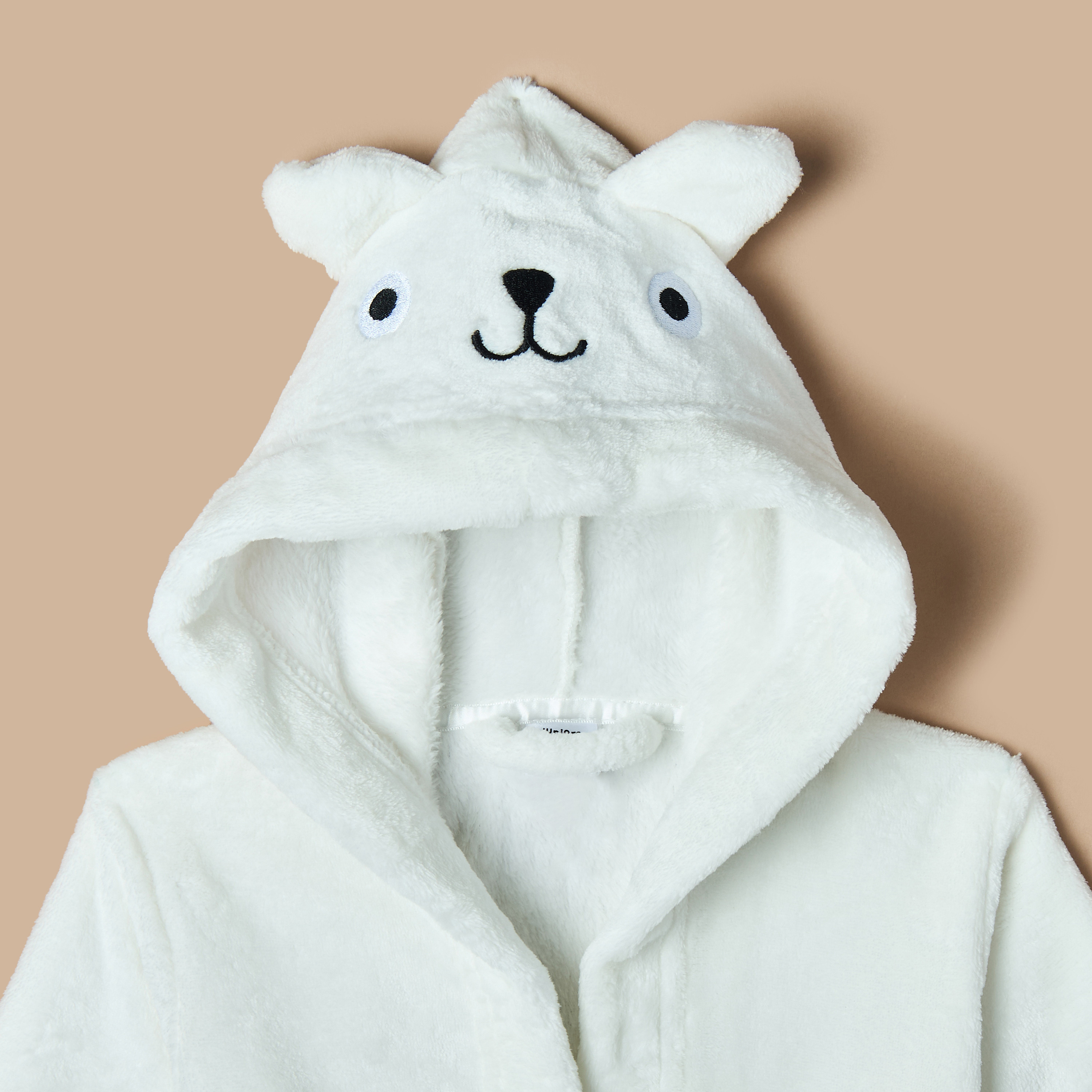 Juniors Bear Hooded Bathrobe with Belt and Pockets-baby-bathandcare-towels-image-3