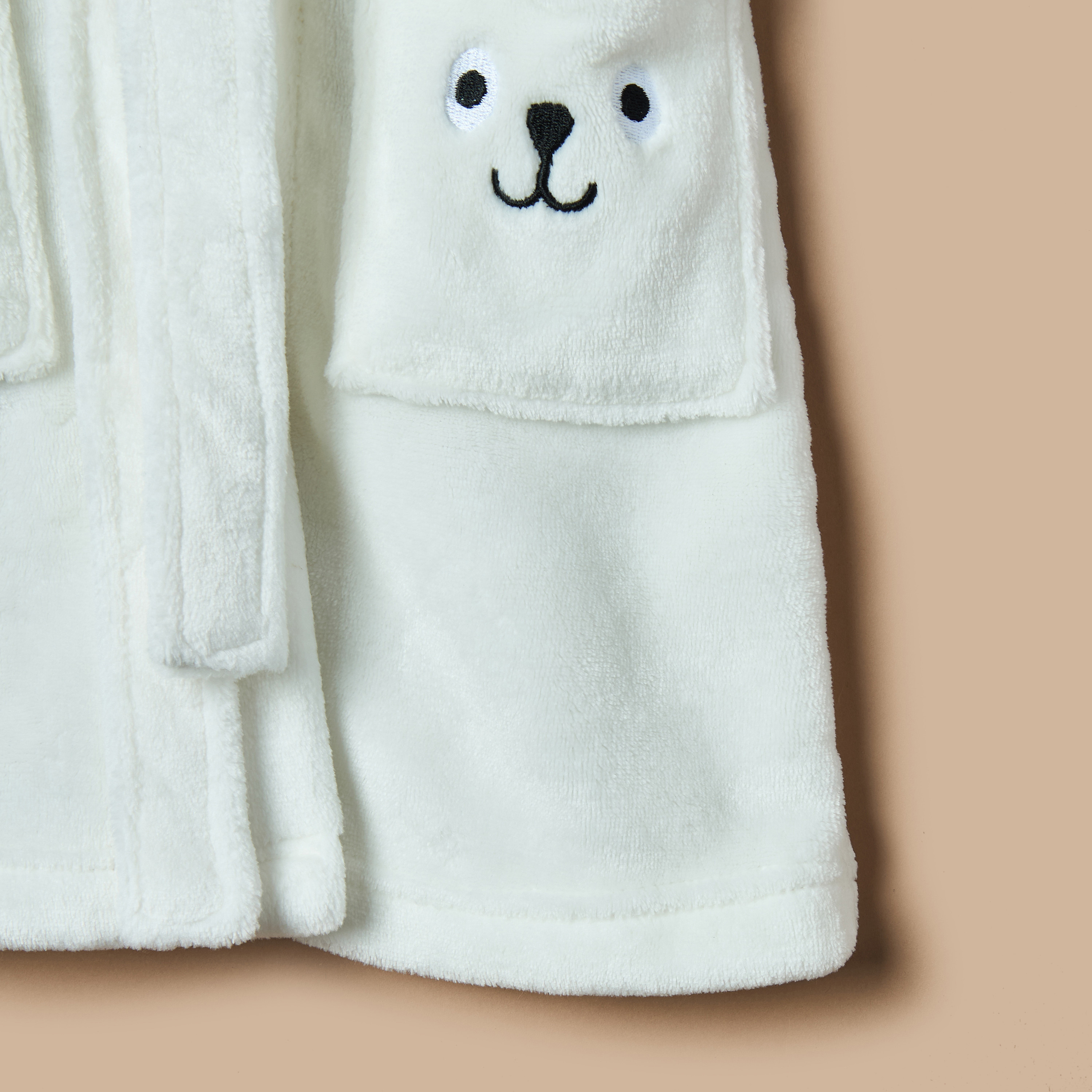 Juniors Bear Hooded Bathrobe with Belt and Pockets-baby-bathandcare-towels-image-4