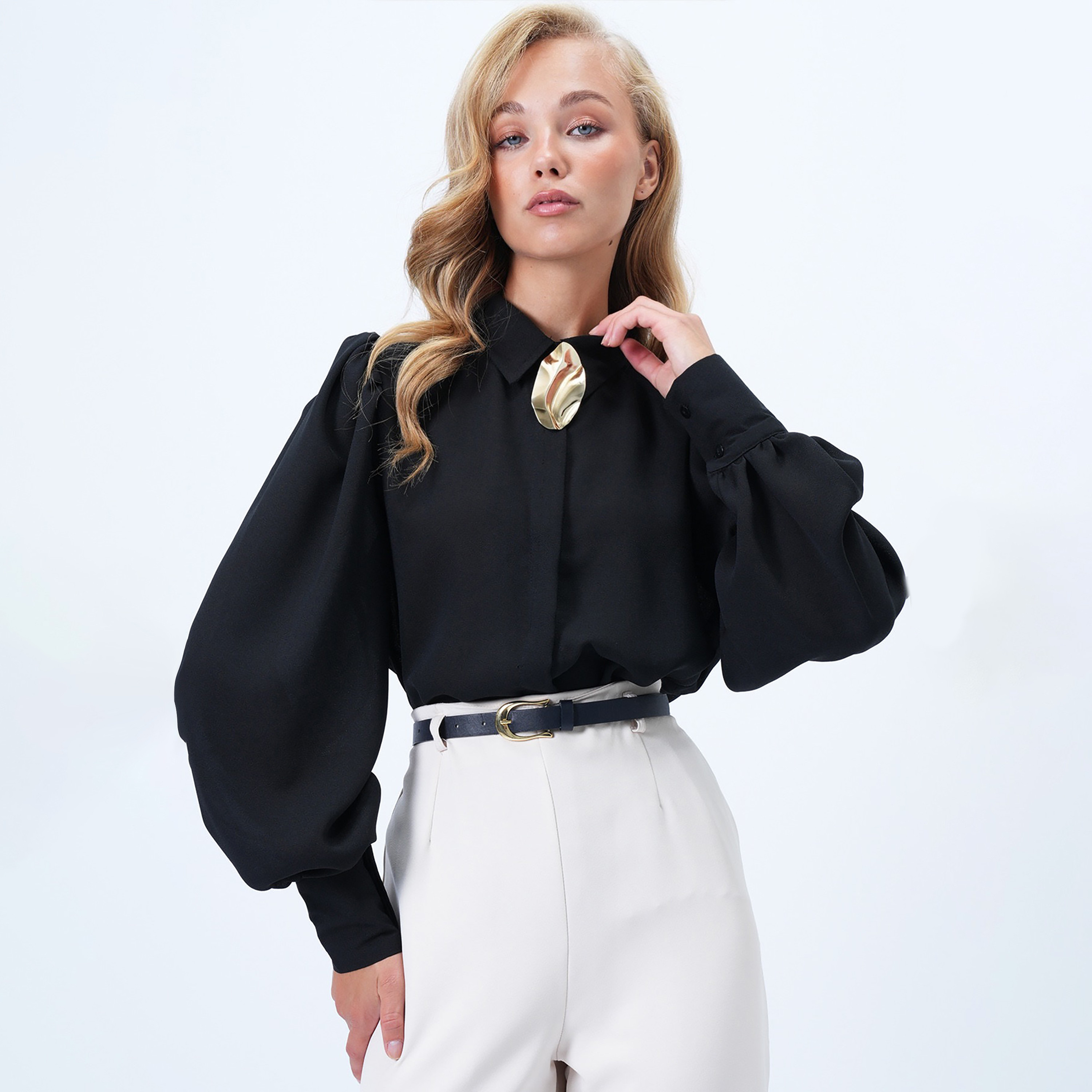 تريند ألاجاتي ستايل قميص نسائي بياقة مفتوحة وأكمام بالون-women-clothing-shirtsandblouses-shirts-image-5