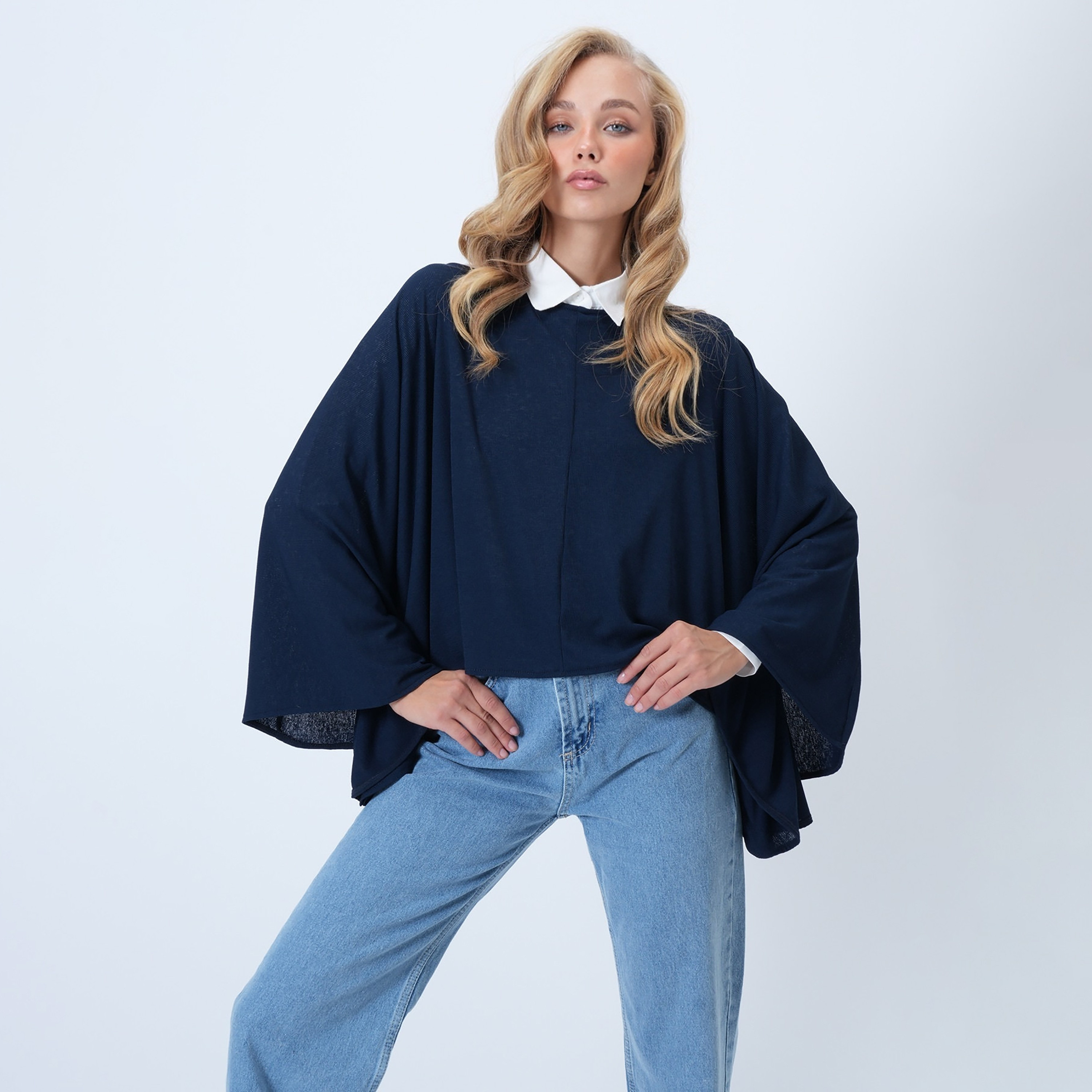 تريند ألاجاتي ستايل توب نسائي أزرق بأضلاع وأكمام خفاشية بستايل كاب-women-clothing-shirtsandblouses-blouses-image-1