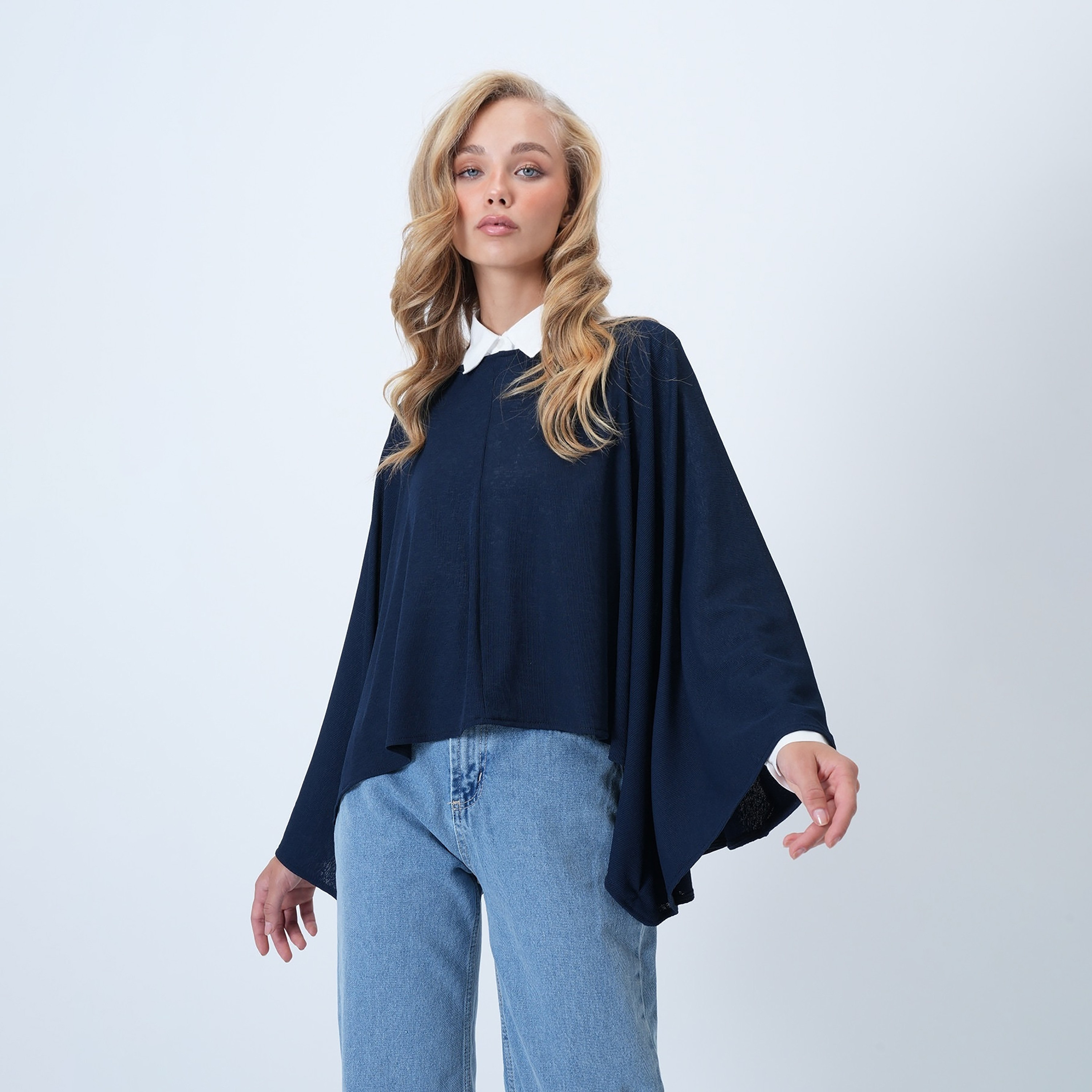 تريند ألاجاتي ستايل توب نسائي أزرق بأضلاع وأكمام خفاشية بستايل كاب-women-clothing-shirtsandblouses-blouses-image-2
