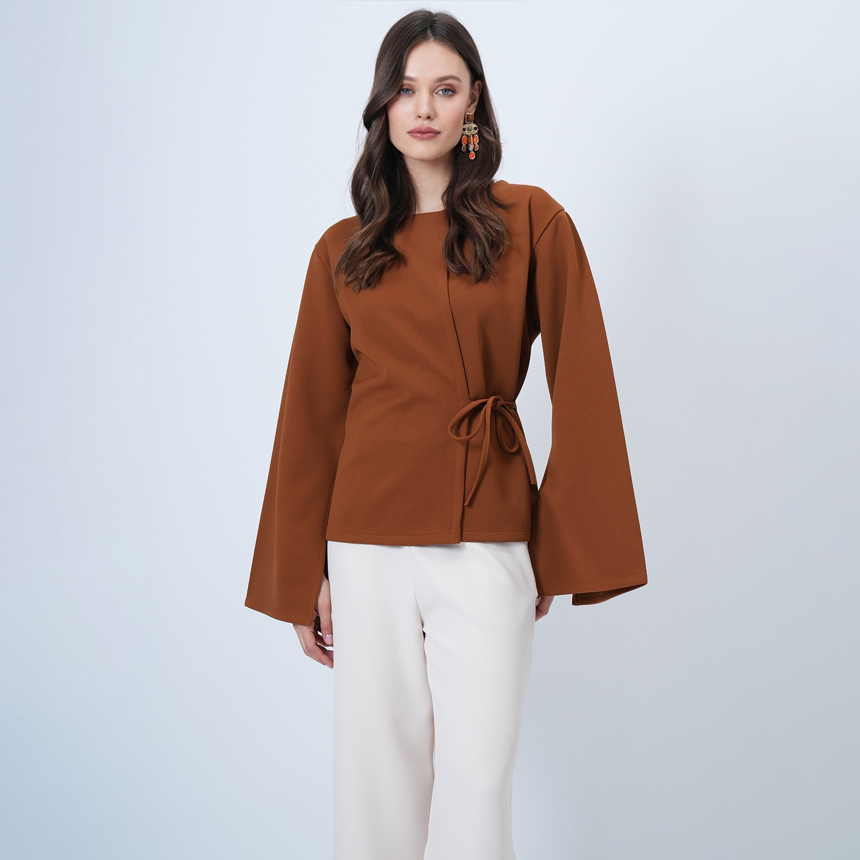 تريند ألاجاتي ستايل توب نسائي بنسيج محبّك وأكمام متسعة-women-clothing-shirtsandblouses-blouses-image-1