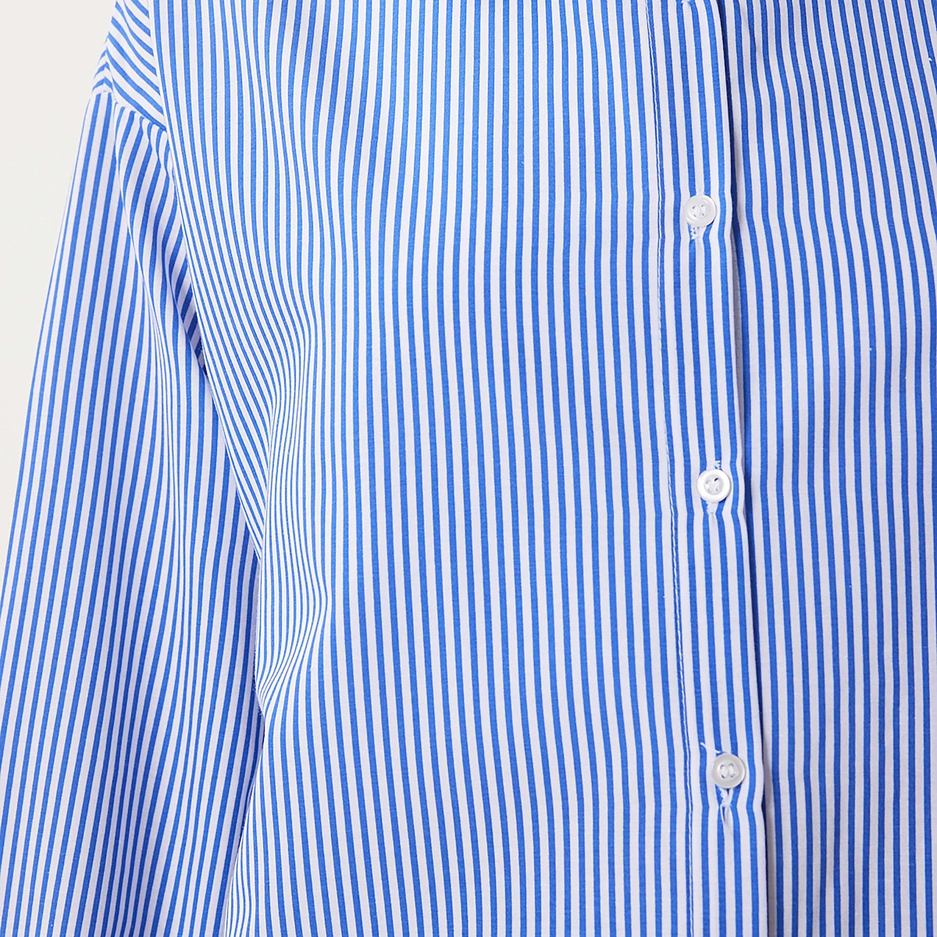 Happiness Istanbul Striped Collared Dropped Sleeves Blue Women's Shirt-women-clothing-shirtsandblouses-shirts-image-4